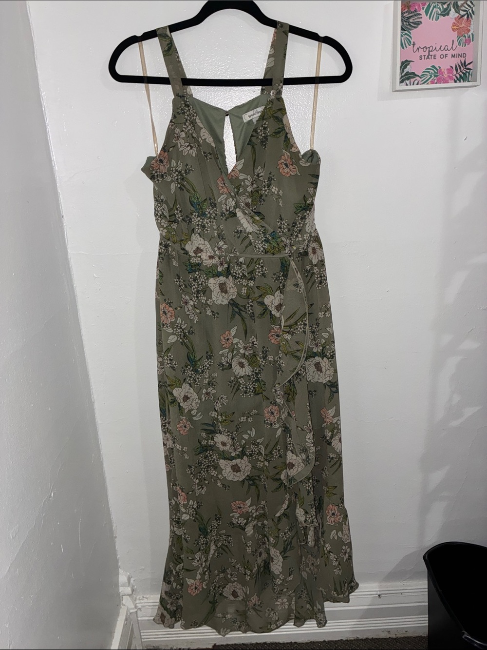 Speechless Olive Green Floral Wrap Maxi Dress